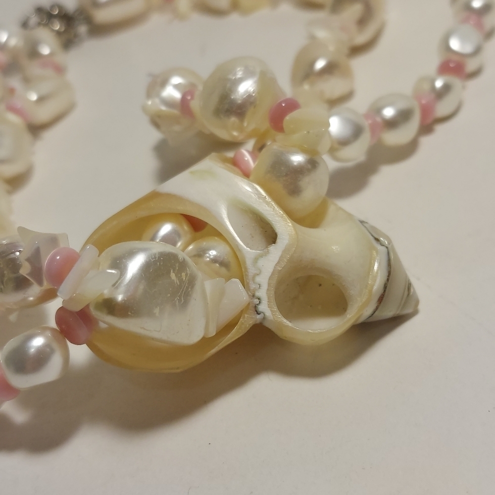 Freshwater Pearls & Pink Beads Shell Pendant Necklace Double Strand Magnetic - Picture 6 of 13